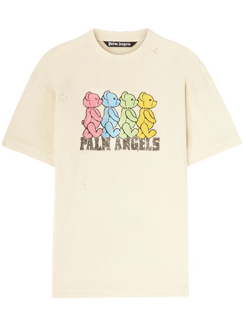 T-shirt rirocollo bianco avorio con stampa PALM ANGELS | PMAA001S25JER0060B84